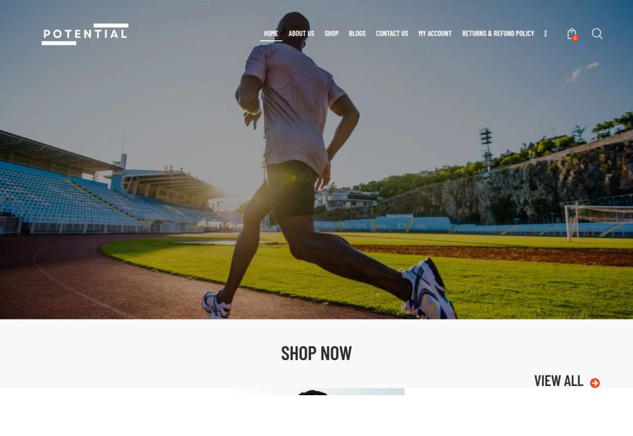 Potential Activewear website screenshot